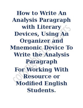 Preview of Literary Device Organizer analysis paragraph template