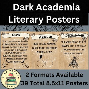 Preview of Literary Device Posters--Dark Academia Themed