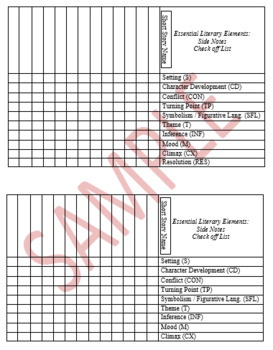 Preview of Literary Device - "Side Note" Short Story Check-Off List