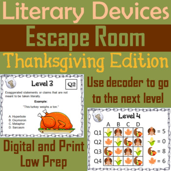 Preview of Literary Devices Activity: Thanksgiving Escape Room (Figurative Language Game)