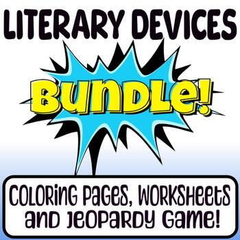 Preview of Literary Devices Bundle - Worksheets, Coloring Pages and Jeopardy Game