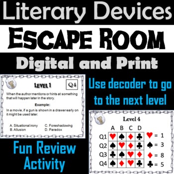 Preview of Literary Devices Activity Escape Room Figurative Language Game