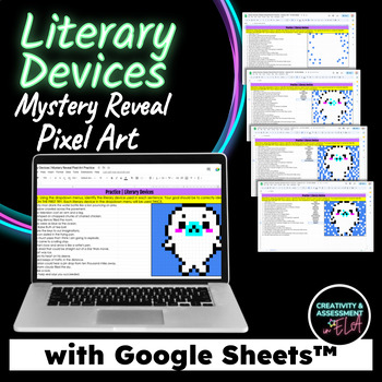 Preview of Literary Devices Literary Terms Figurative Language ELA Mystery Reveal Pixel Art