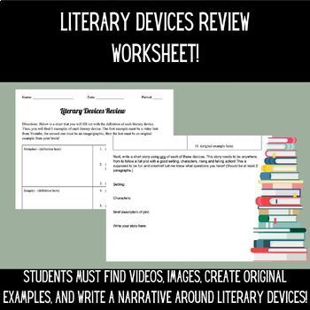 Preview of Literary Devices Review - Independent Activity for Students + Narrative Writing