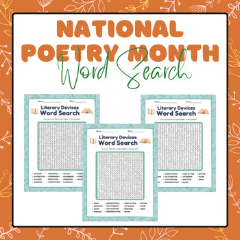 Preview of Literary Devices Word Search Puzzle | National Poetry Month April Activity