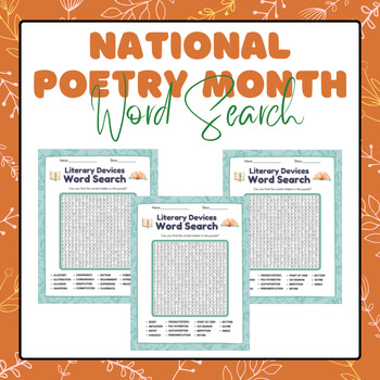 Literary Devices Word Search Puzzle | National Poetry Month April Activity