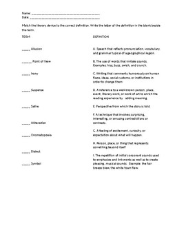 Preview of Literary Devices Worksheet