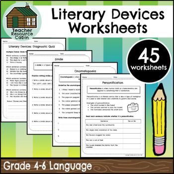 Preview of Literary Devices Worksheets and Types of Sentences | NO PREP (Grade 4-6)