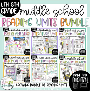 Preview of Literary Devices and Nonfiction Concepts Reading Units Growing Bundle | 6th-8th