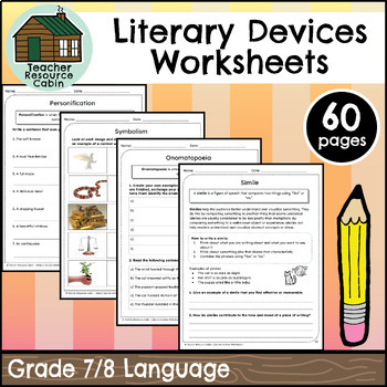 Preview of Literary Devices and Types of Sentences Worksheets | NO PREP (Grade 7/8)