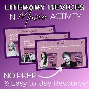 Preview of Literary Devices in Popular Music | Secondary ELA | Practice Identifying