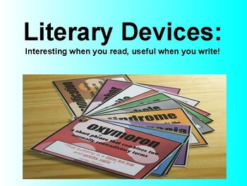 Preview of Literary Devices with examples Slide show/Cards