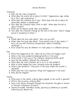 Literary Elements Questions by Amy Schumann | TPT