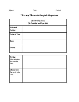 Preview of Literary Elements Graphic Organizer