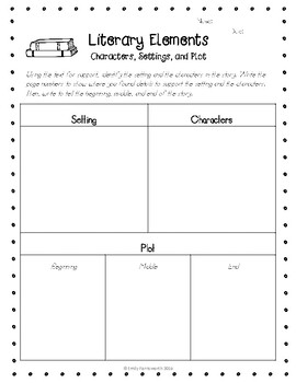 Preview of Literary Elements Graphic Organizer - Setting, Characters, Plot