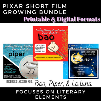 Preview of Literary Elements Pixar Short Film Growing Bundle - Bao, Piper, & La Luna