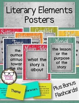 Preview of Literary Elements Posters & Flashcards Industrial Retro Style