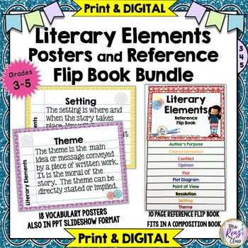 Preview of Literary Elements Posters & Story Elements Flip Book BUNDLE - Distance Learning