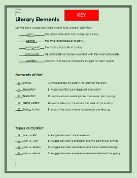 Literary Elements Worksheet Teachers Pay Teachers