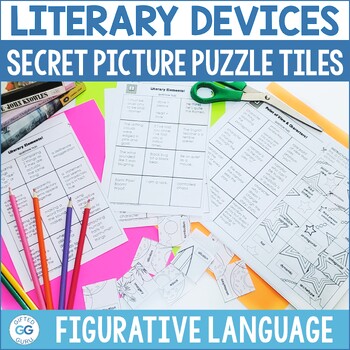 Preview of Literary Elements Secret Picture Puzzle Tiles Literary Devices Activity