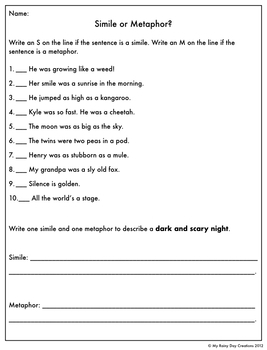 Similes and Metaphors Worksheets by The Productive Teacher | TpT