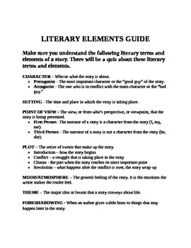 Literary Elements Unit and Test by Stacey Smart | TPT