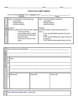 Preview of Lucy Calkins Readers Workshop-Literary Essay Graphic Organizer Theme & Character
