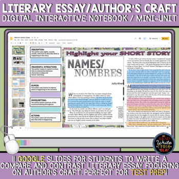 Preview of Literary Essay focusing on Author's Craft Digital Notebook