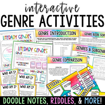 Preview of Literary Genre Activities - Book Genres Review, Doodle Notes, Genre Sort & More!