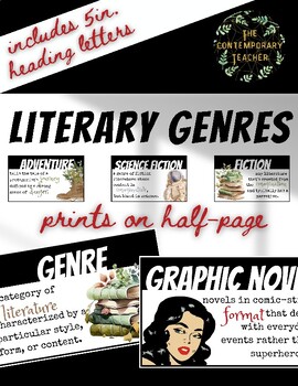 Preview of Literary Genres | Word Wall | ELA Genre Posters Classroom Decor