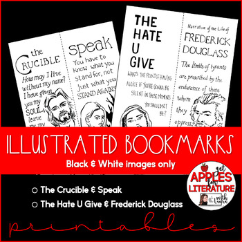 Preview of BW Illustrated Bookmarks The Crucible Speak The Hate U Give Douglass