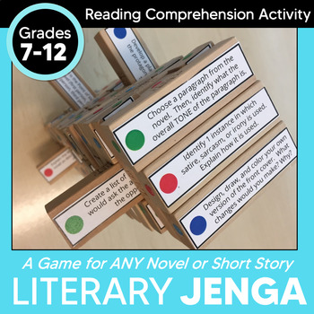 Preview of Literary Jenga Reading Comprehension Activities Game for ANY Novel