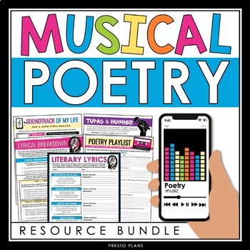 Preview of Poetry Music Activities - Song Lyrics Assignments and Presentations Bundle