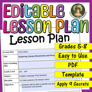 Preview of Literary Movements and Periods : Editable Lesson Plan for Middle School