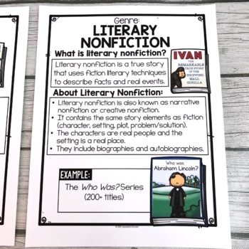 Literary Nonfiction or Narrative Nonfiction Genre Study Reading Activities