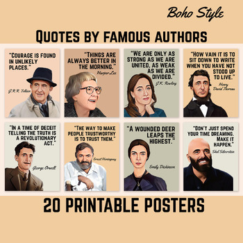 Preview of Literary Quotes Posters, Quotes by Famous Authors, Boho Style