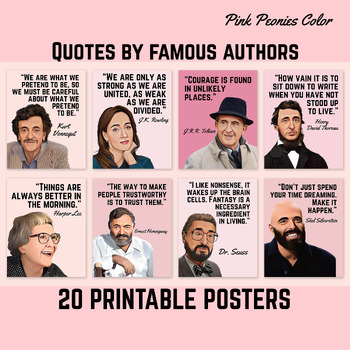 Preview of Literary Quotes Posters, Quotes by Famous Authors,  Pink Color