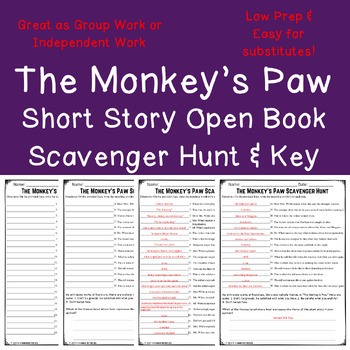 Preview of Literary Scavenger Hunt for The Monkey's Paw - 38 Clues and answer KEY