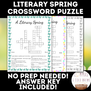Literary Spring Crossword Puzzle NO PREP by Commas and Cold Brews