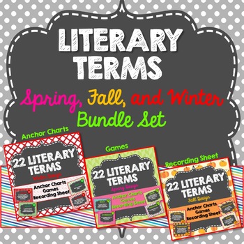 Preview of Literary Terms Anchor Charts Bundle, All Year, Spring, Fall, Winter Design