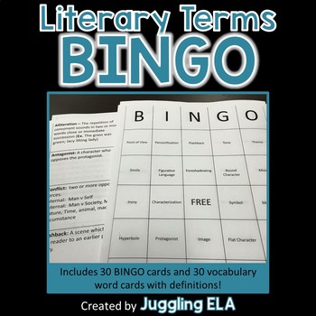 Preview of Literary Terms Bingo - 30 game cards