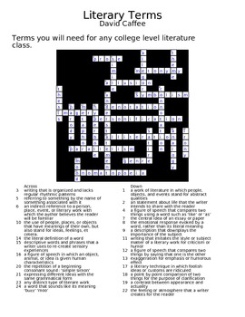 Literary Terms Crossword by Mr Caffee Worldwide Teachers Pay Teachers