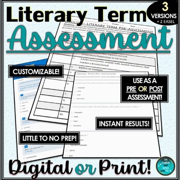 Preview of Literary Terms / Devices Pre or Post Assessment | Microsoft & Google Form & Doc