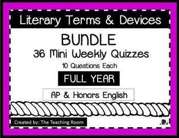Preview of Literary Terms Quizzes FULL YEAR BUNDLE (AP & Honors English)