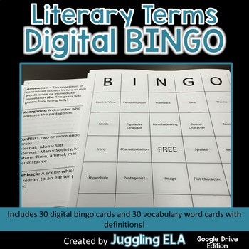 Preview of Literary Terms Digital Bingo (Google Drive Edition)