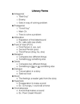 Literary Terms (Guided) Notes by Miss Gorman | TPT