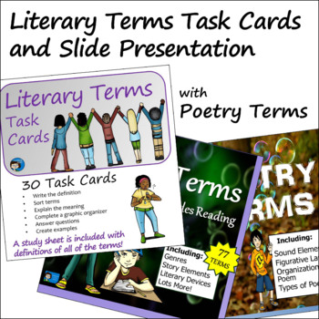 Preview of Literary Terms Slide Presentation and Task Cards Bundle