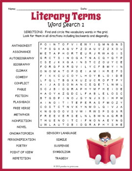 literary terms word search puzzle by puzzles to print tpt