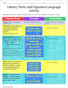 Literary Terms, Figurative Language Review Printable and Google Drive ...