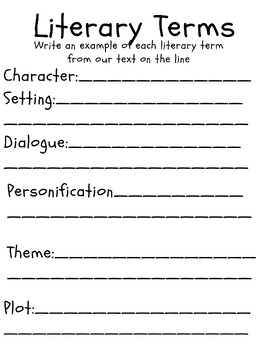 Preview of Literary Terms Worksheet-any text